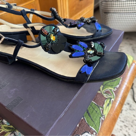 Prada sparkle sequin Italian sandals dark satin riviera 60’s retro - Picture 3 of 6